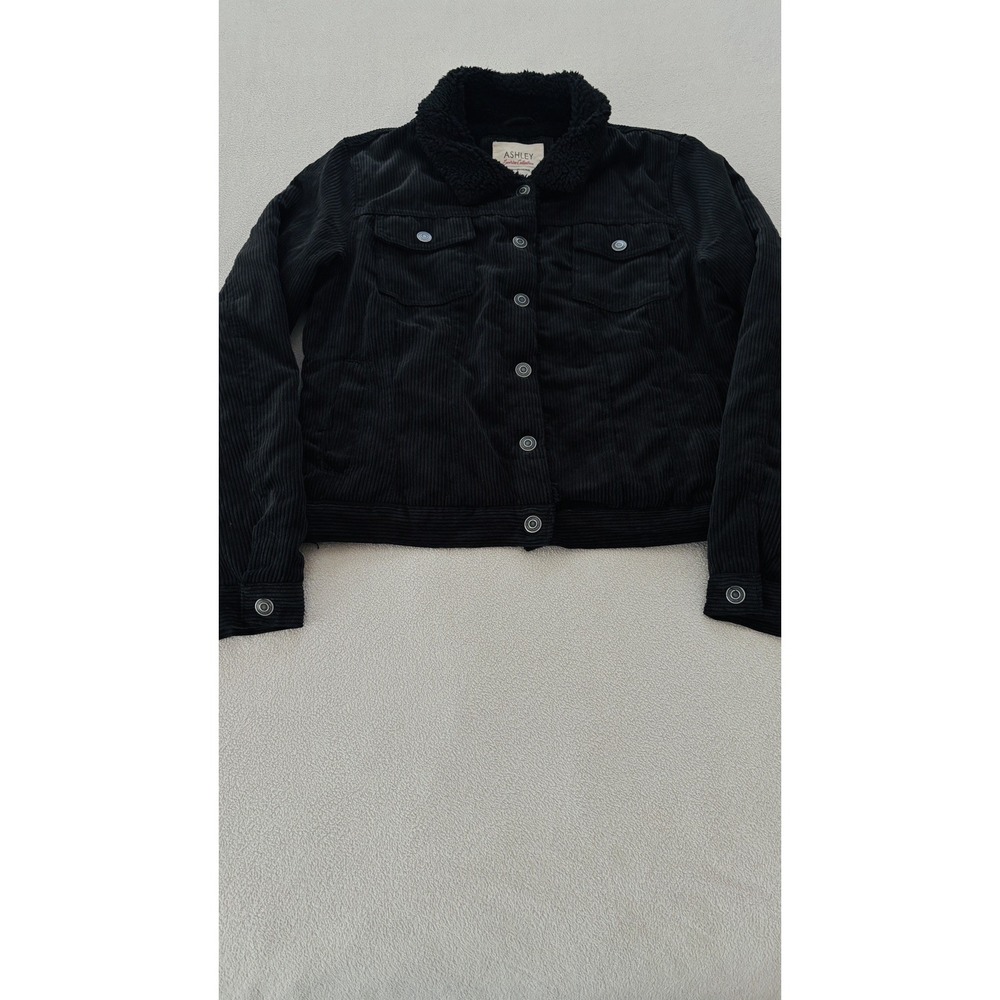 Ashley By 26 International Black Corduroy Jacket with Black Sherpa Collar Large - Picture 4 of 16